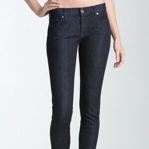 7 FOR ALL MANKIND Roxanne Size 25 Dark Wash Denim Jeans Blue Embroidery Stretch